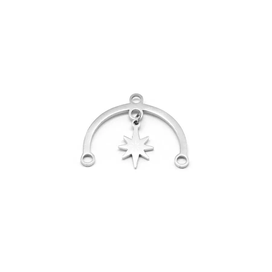 22mm Silver Plated Half Circle Connector with Star charm