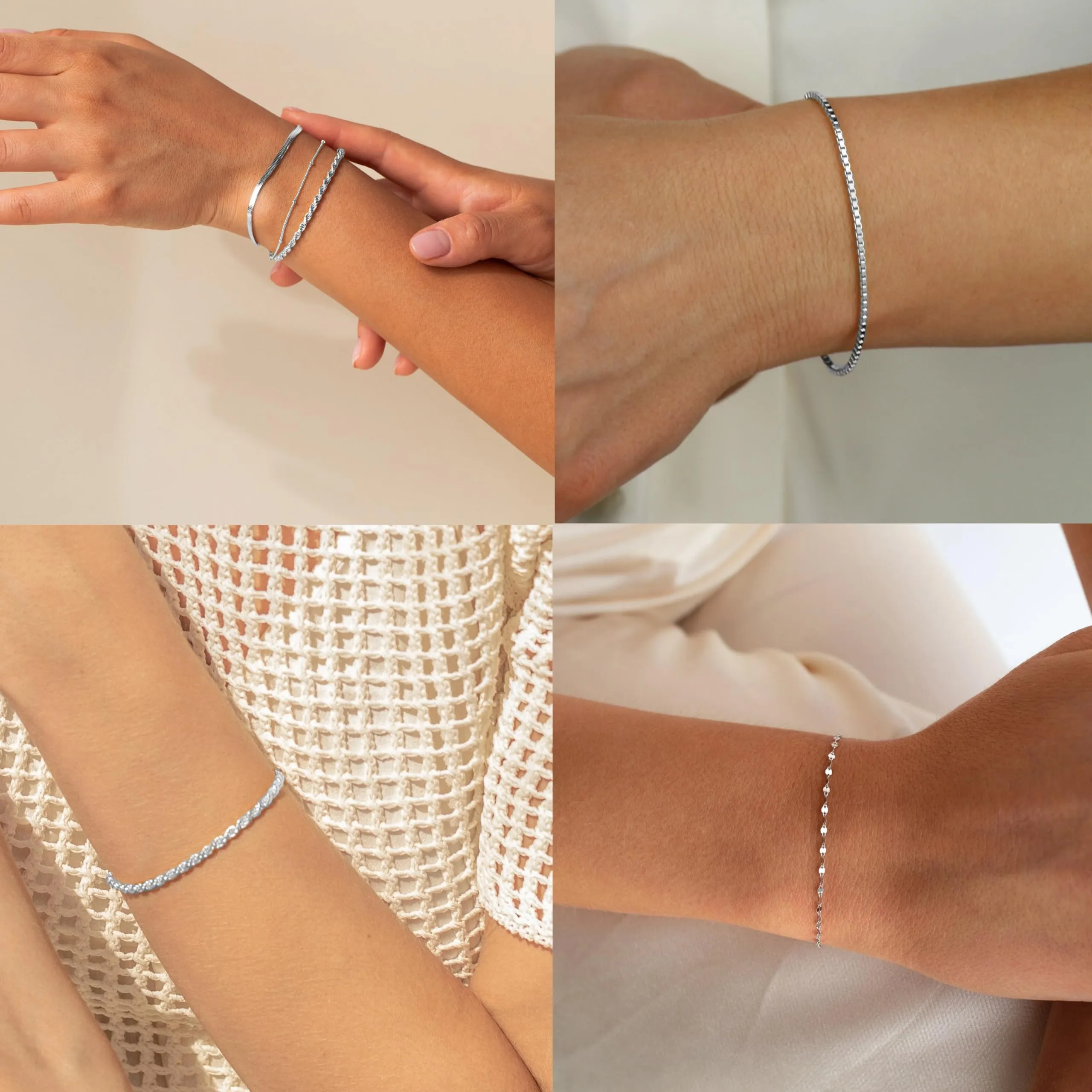 Amicon Silver Bracelets for Women Dainty 14K Silver Plated Herringbone Bracelets Jewelry Sets Stackable Figaro Chain Paperclip Link Chain Cute Bracelet Pack Gifts for Women