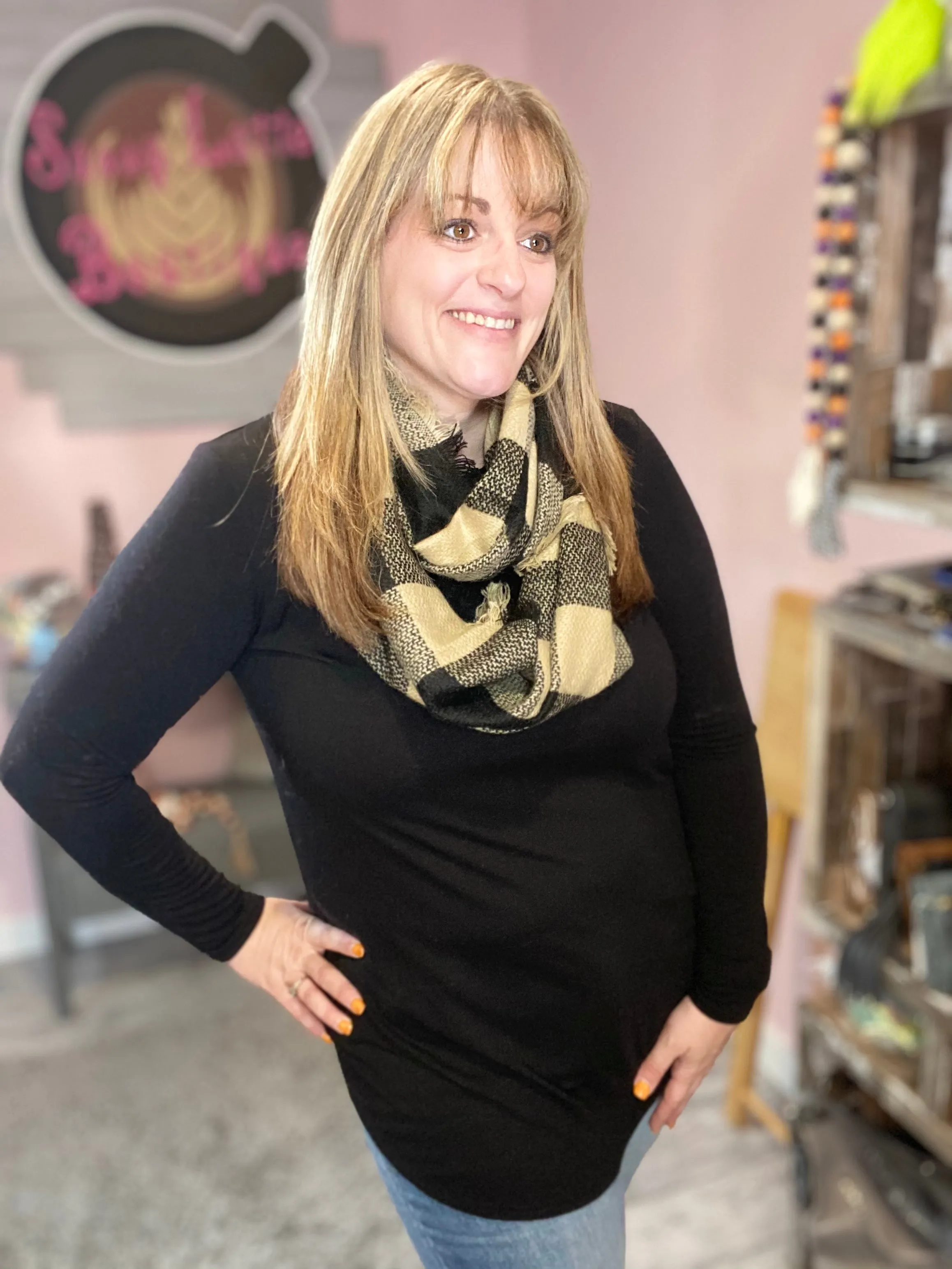 Black and Tan Plaid Infinity Scarf