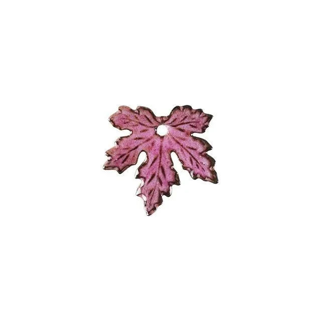 Charm, Maple Leaf 20x21mm, Enameled Brass Raspberry Pink, by Gardanne Beads (1 Piece)