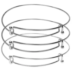 Expandable Charm Bangle Bracelets, Double Bar, 3 Bracelets, Bright Silver