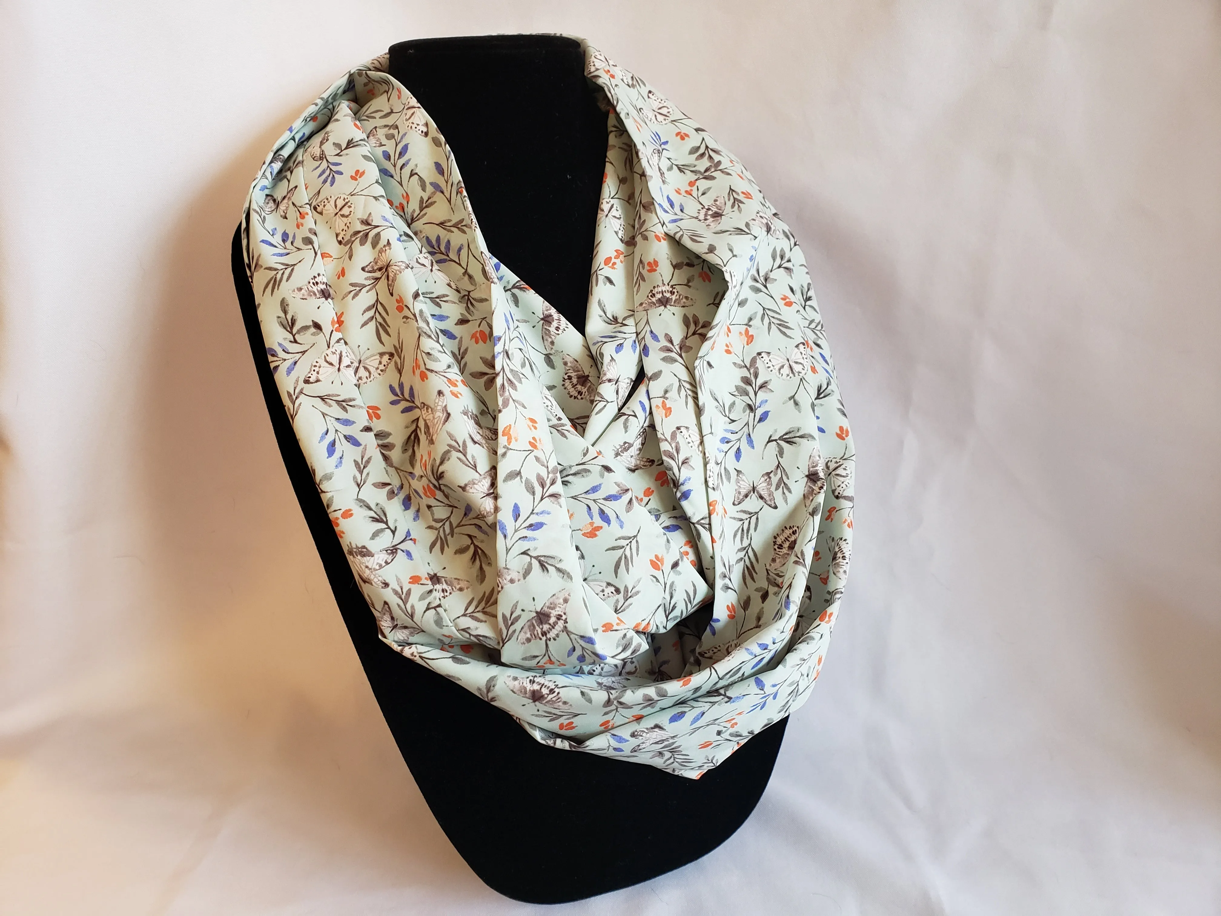 Lightweight Silky Infinity Scarf in Butterflies