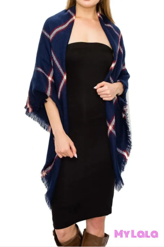 Lined Blanket Scarf (Navy)
