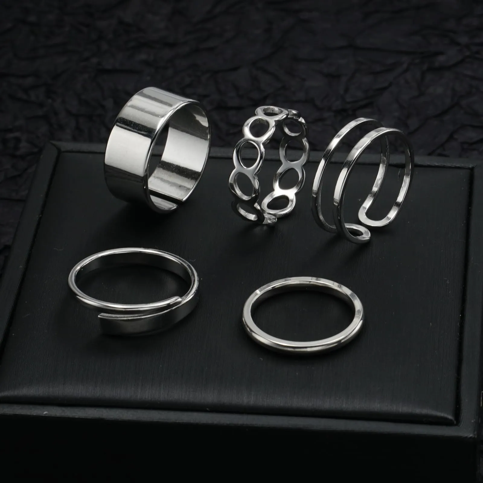 Loqimu 8 Pack Stainless Steel Rings Set for Women Silver Aesthetic Jewelry Rings Adjustable Stackable Rings for Teen Girls Trendy Knuckle Thumb Finger Rings Size 8 9 7 10 Indie rings