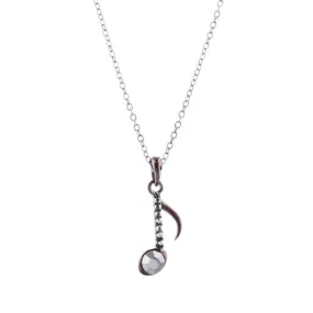 Music Note Crystal Rhinestone Musical Charm Pendant Chain Necklace Hematite Gray