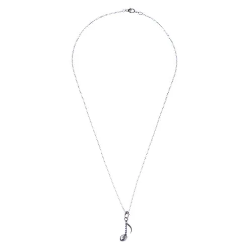 Music Note Crystal Rhinestone Musical Charm Pendant Chain Necklace Hematite Gray