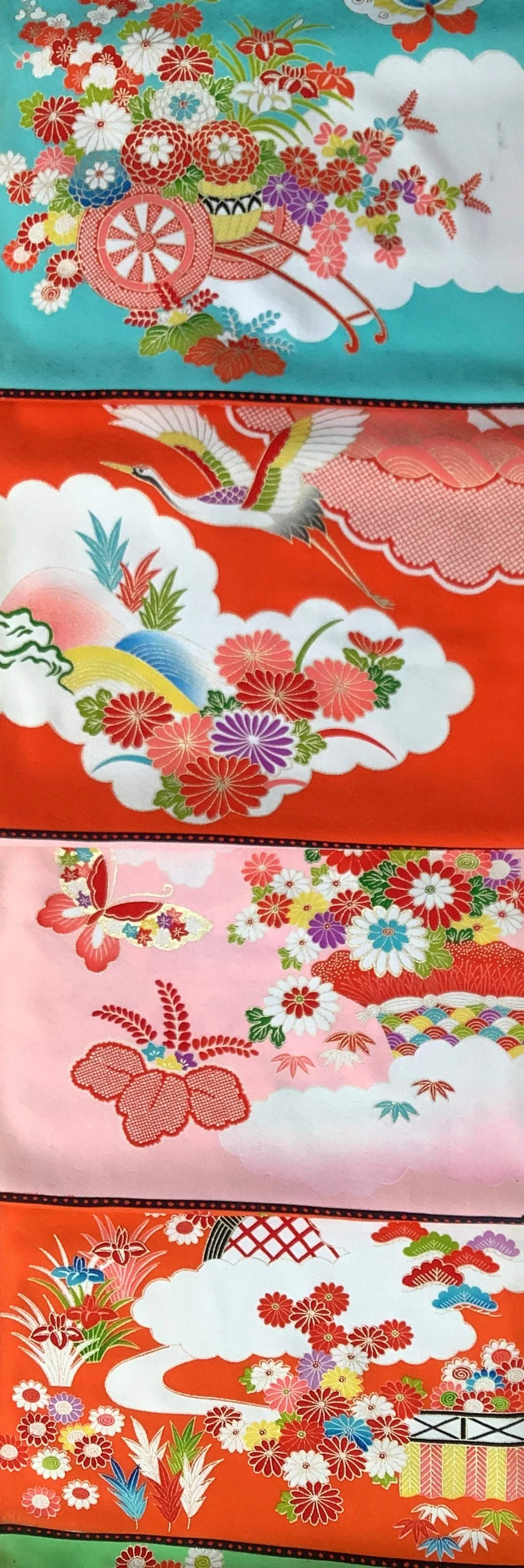 SOLD-7723:1980s-90sJapanese Kimono Silk Roll, Salesperson's Sampler,21 Panels Furisode Type