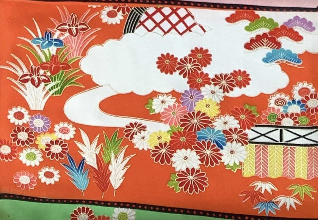 SOLD-7723:1980s-90sJapanese Kimono Silk Roll, Salesperson's Sampler,21 Panels Furisode Type