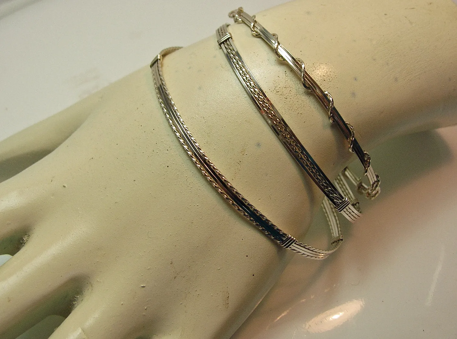Sterling Silver 4-Strand Wire Wrapped Stackable 3 Bracelets Set