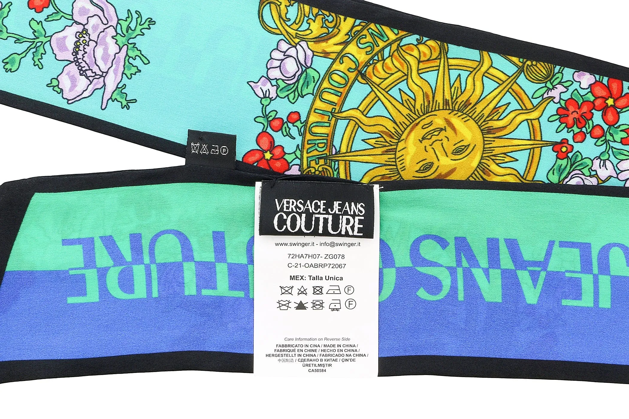 Versace Jeans Couture Baroque Print Mint/Multi Pure Slim Silk Scarf
