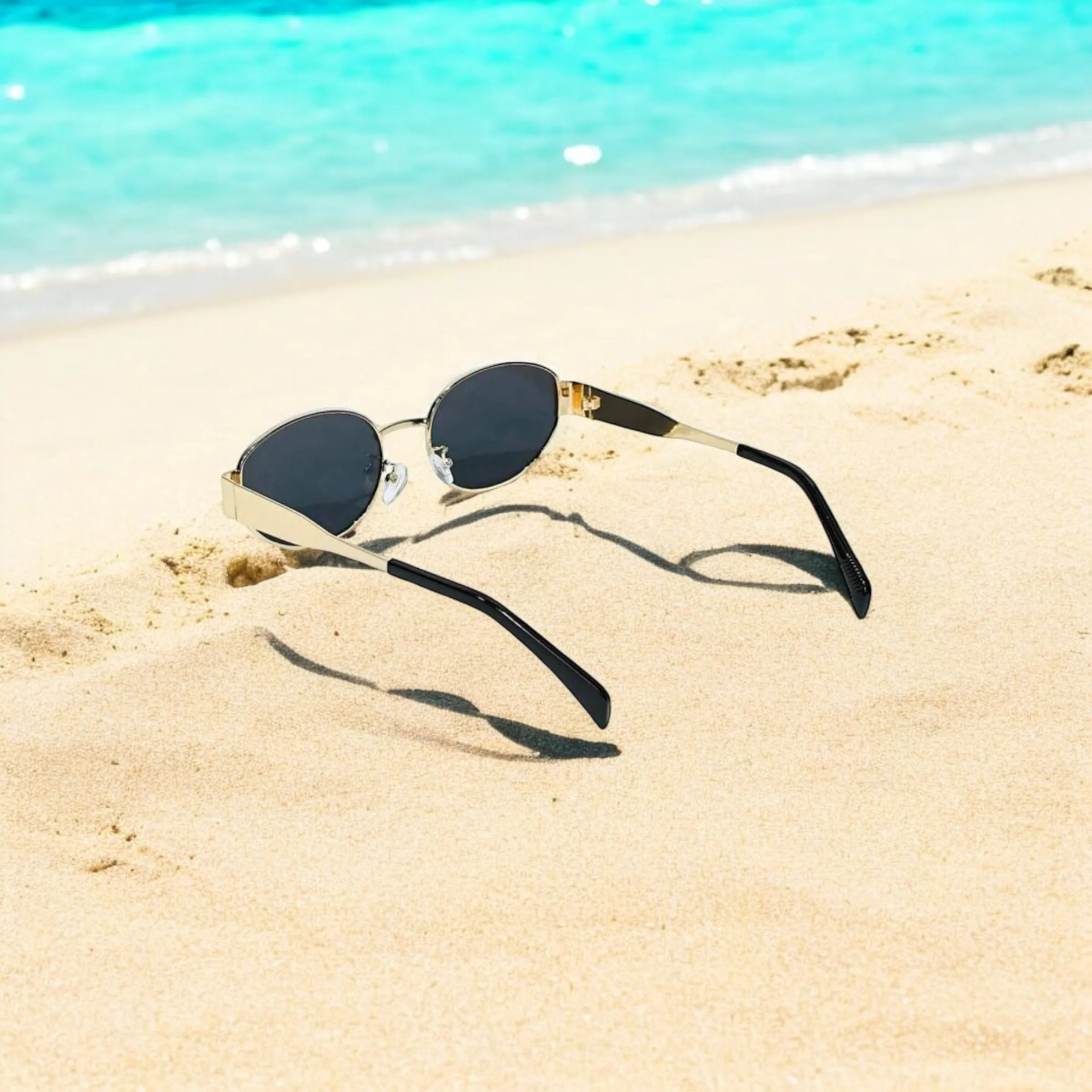 Vintage Oval Sunglasses Metal Frame